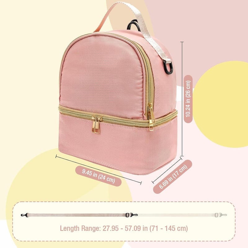 Procase Breast Pump Bag, Double Layer Breastmilk Pump Backpack Breast Milk Carrier for Breastfeeding Nursing Mom Work, Travel, Daycare -Pink - Image 5